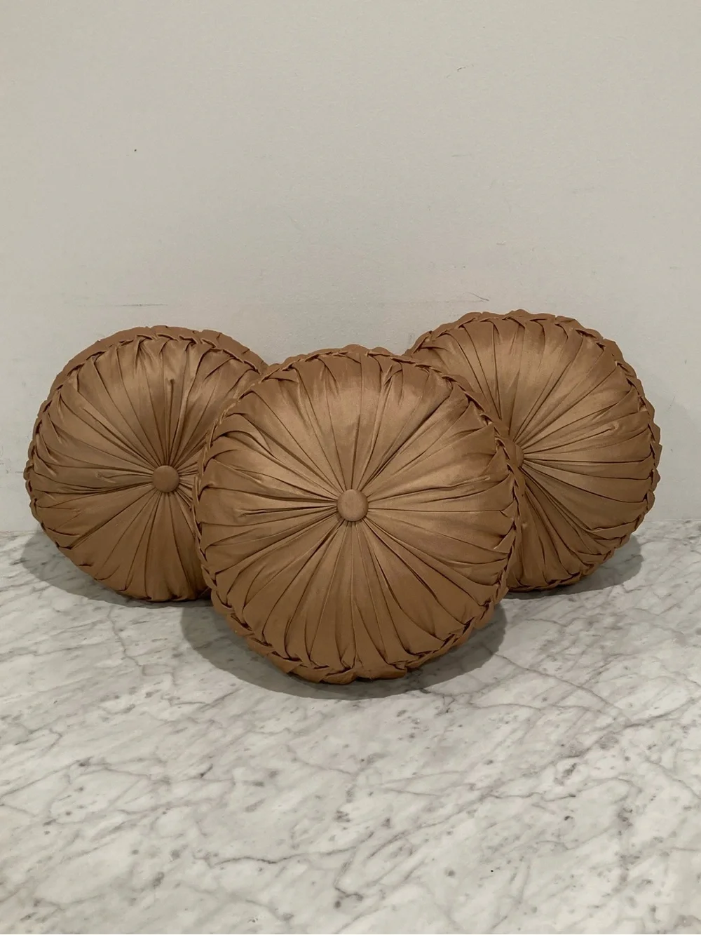 Bronze Ruched Satin Round Decorative Throw Pillows 14.5’’ Soft Polyester Filling